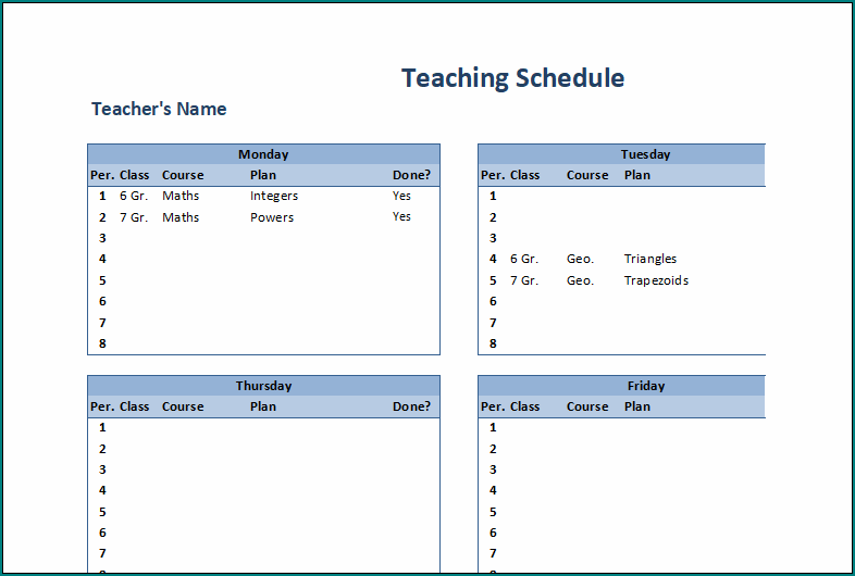 Teaching Schedule Template