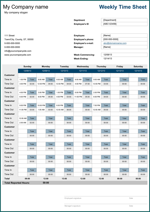Timesheet Template Excel Example