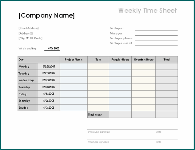 Timesheet Template Excel Sample