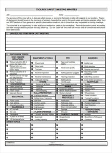 Toolbox Safety Meeting Minutes Template