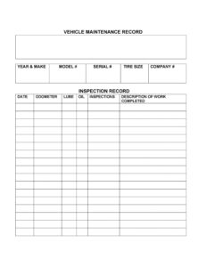 Vehicle Repair Record Worksheet Template