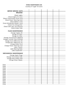 Vehicle Repair Record Worksheet Template Example