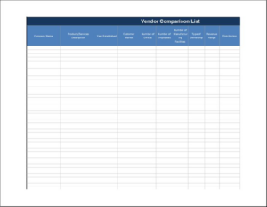 Vendor Comparison List Template Example