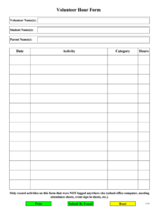 Volunteer Work Hour Schedule Worksheet Template Example