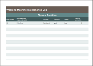 Washing Machine Maintenance Log Template