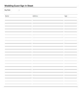 Wedding Guest Sign in Sheet Template