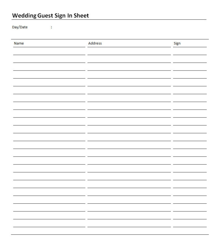 》Wedding Guest Sign-in Sheet Template