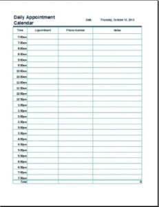 Weekly Appointment Sheet Template Sample