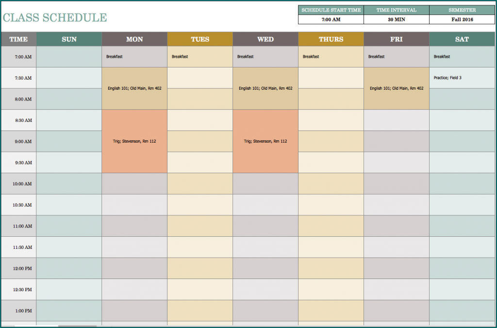 》Free Printable Weekly Class Schedule Template