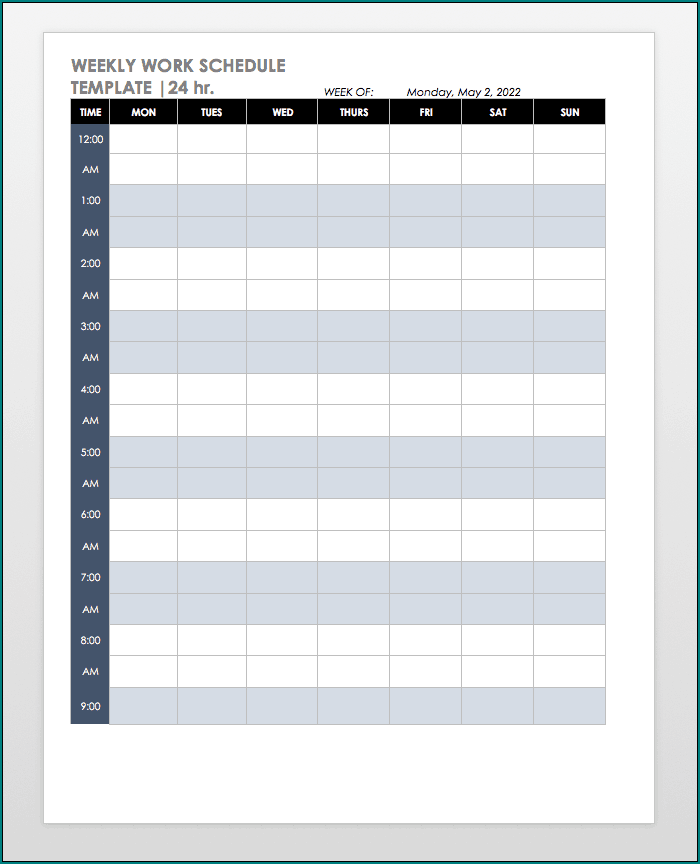 Weekly Employee Schedule Template Excel Example