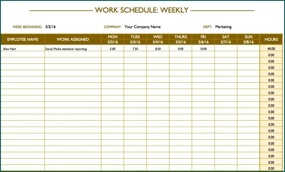 Weekly Employee Schedule Template Excel Sample