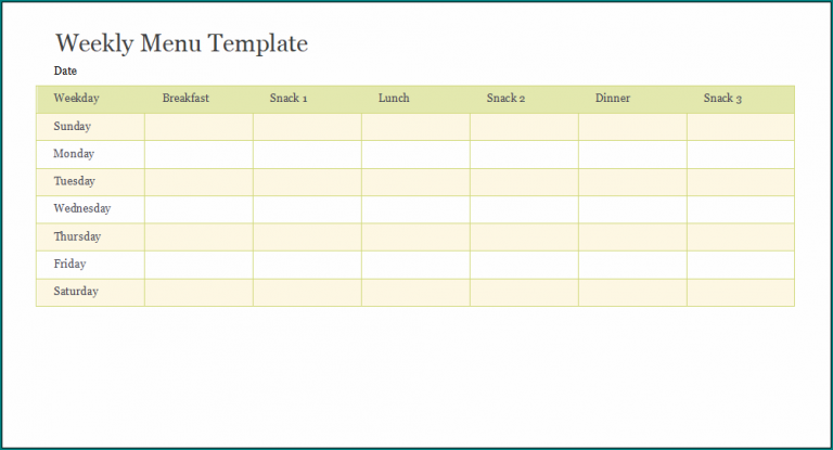 》Free Printable Weekly Menu Template