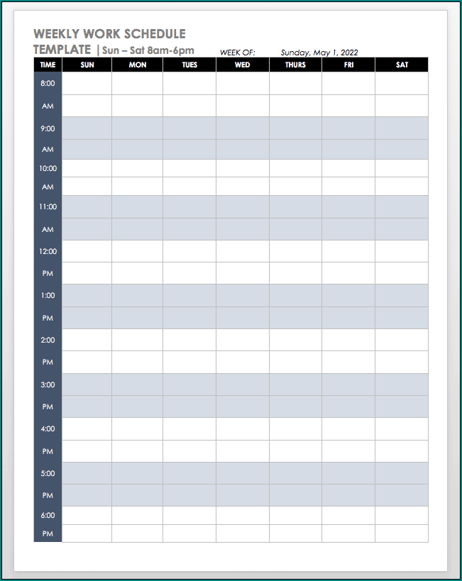 Weekly Schedule Template Word Sample