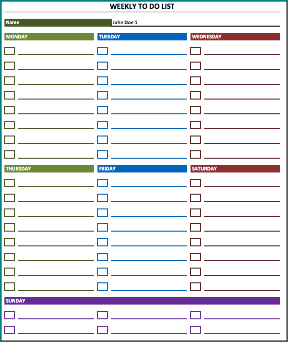 Weekly To Do List Template Example