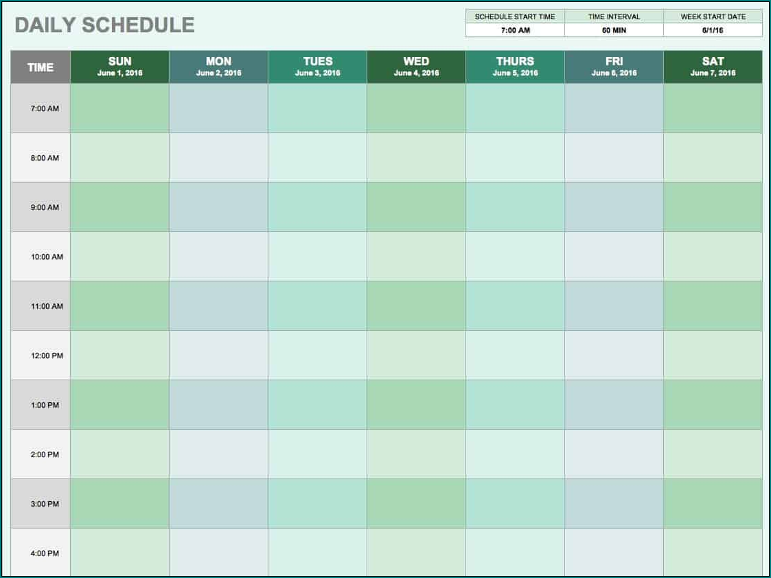 Word Daily Schedule Template Sample