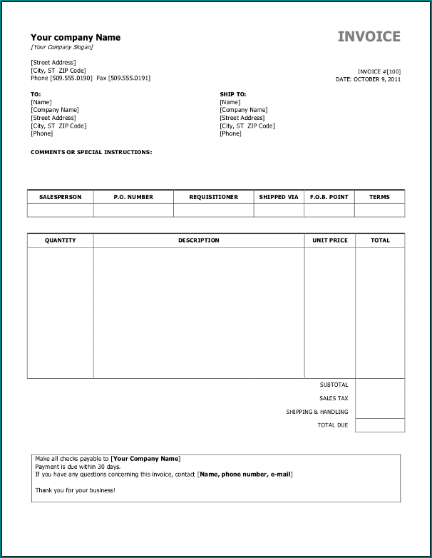 Word Invoice Template Example