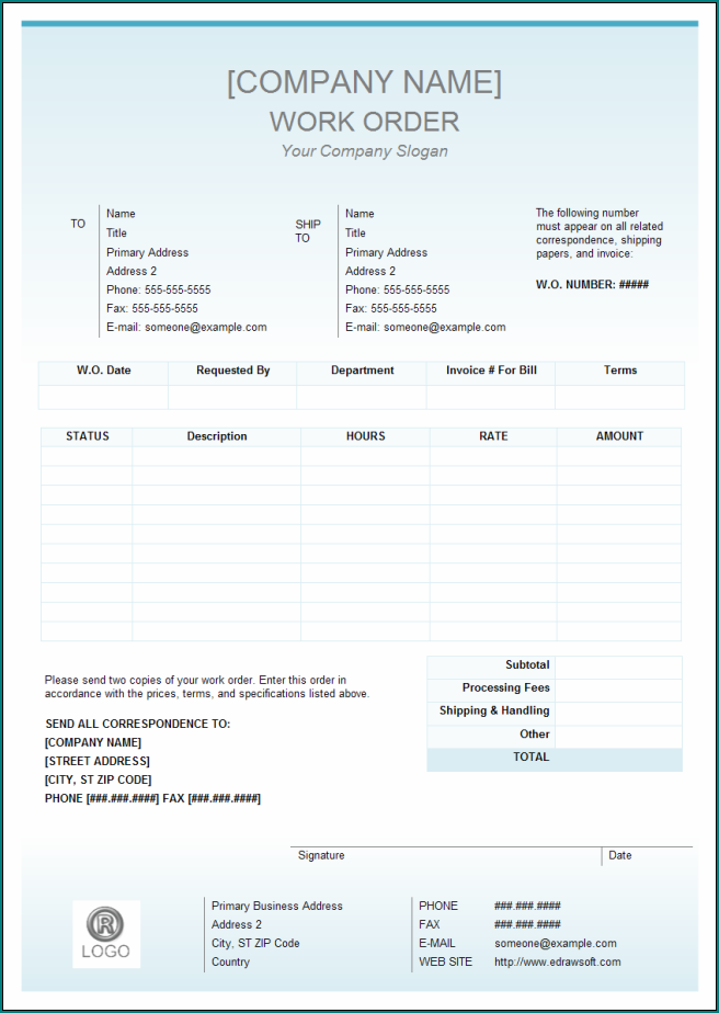 Work Order Template Example