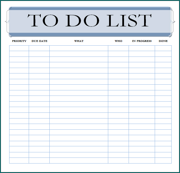 Work To Do List Template Sample
