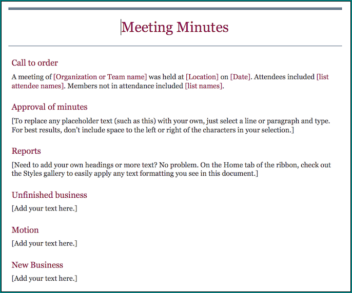 Writing Meeting Minutes Example
