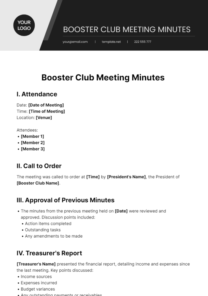 Booster Club Meeting Minutes Template Edit Online Download Bogiolo
