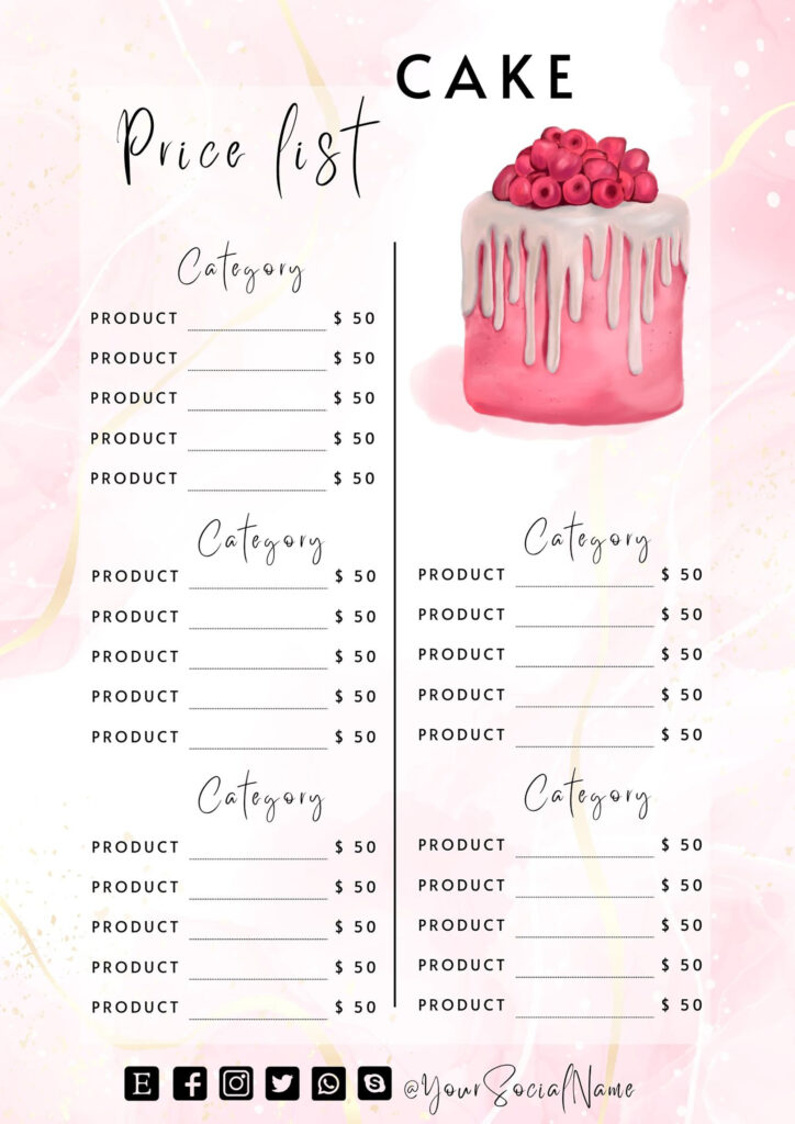 Cake Price List Template Bakery Business Price List Bakery Menu Bogiolo