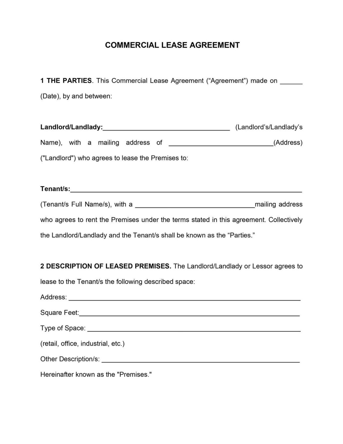 Commercial Rent Agreement Template | Bogiolo