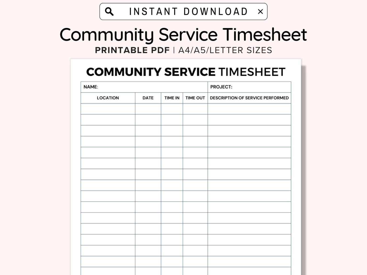 Community Service Hours Log Sheet Printable Volunteer Activity Log