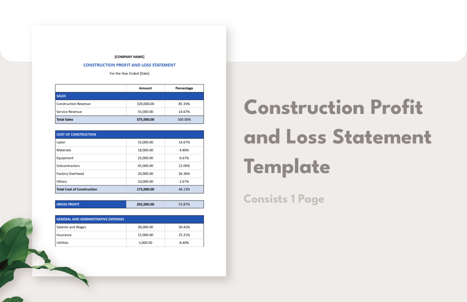 Construction Profit & Loss Statement Template in Pages, Word Bogiolo