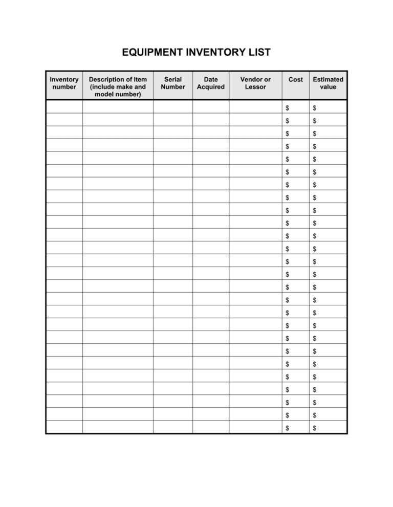 Inventory Sample Check 》Free Printable Inventory Checklist Template