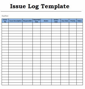 excel issue log template