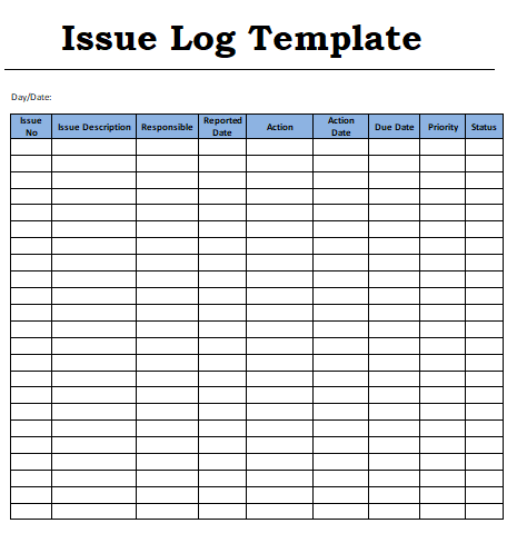 excel issue log template