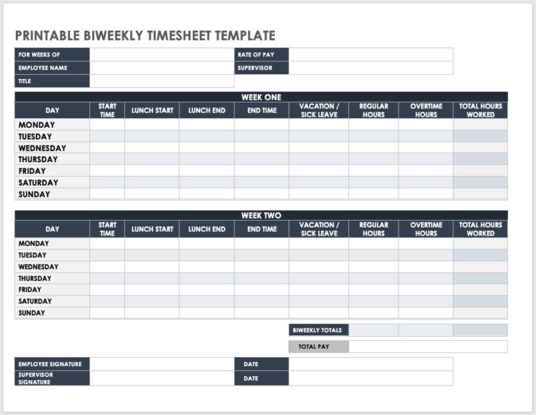 Free Biweekly Timesheet Templates Smartsheet | Bogiolo