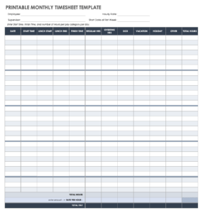 Free Monthly Timesheet & Time Card Templates Smartsheet | Bogiolo