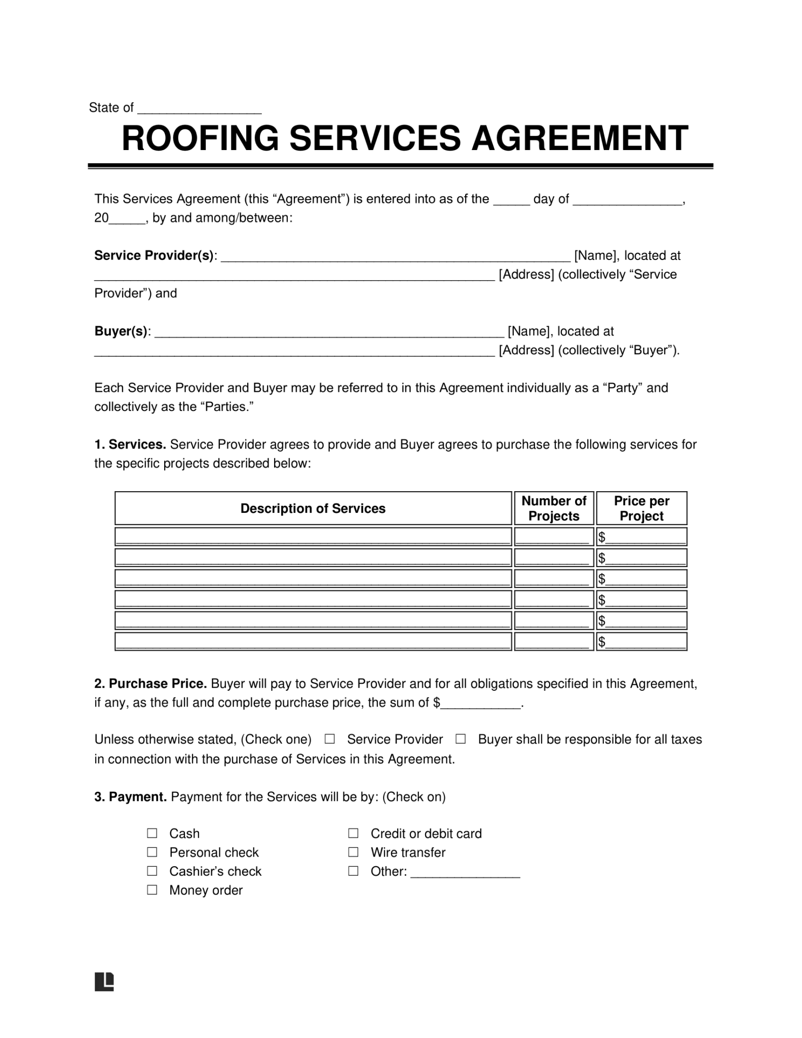 Free Roofing Contract Template PDF Word Bogiolo