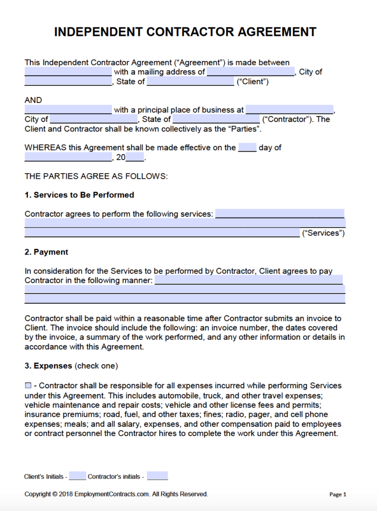 Independent Contractor Agreement PDF Word | Bogiolo