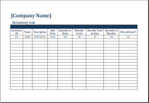 inventory chart template example
