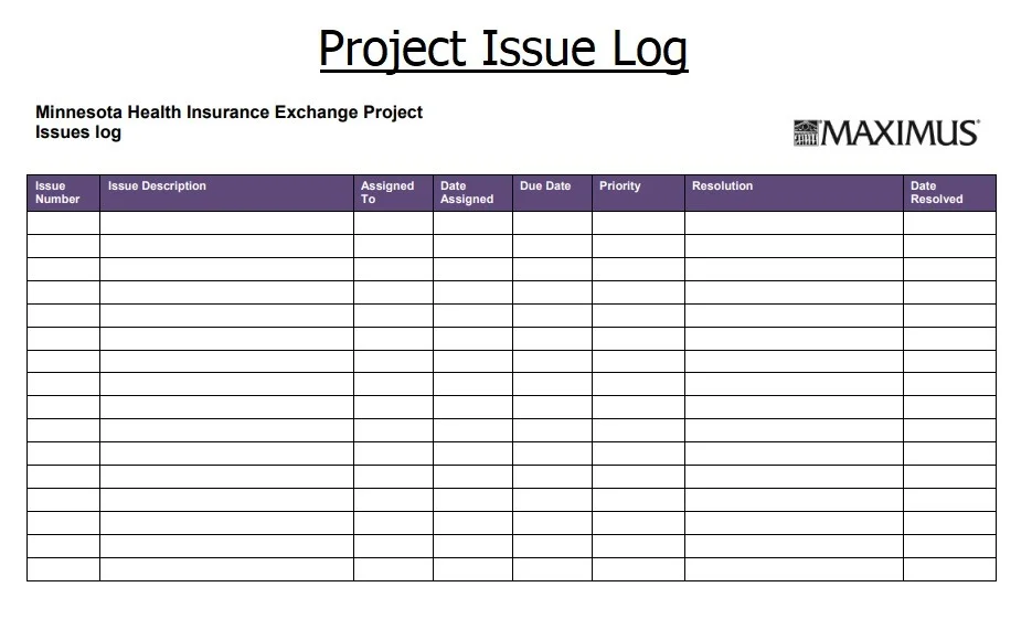 issue log template free download