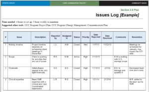 issue log template project management