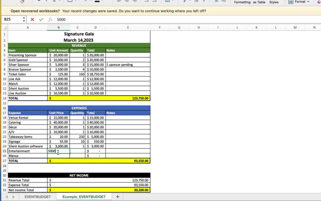 Microsoft Excel Event Budget Template – Digital Download | Bogiolo