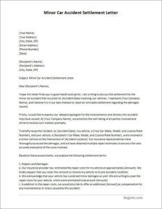 Printable minor car accident settlement letter template available in Word for easy editing