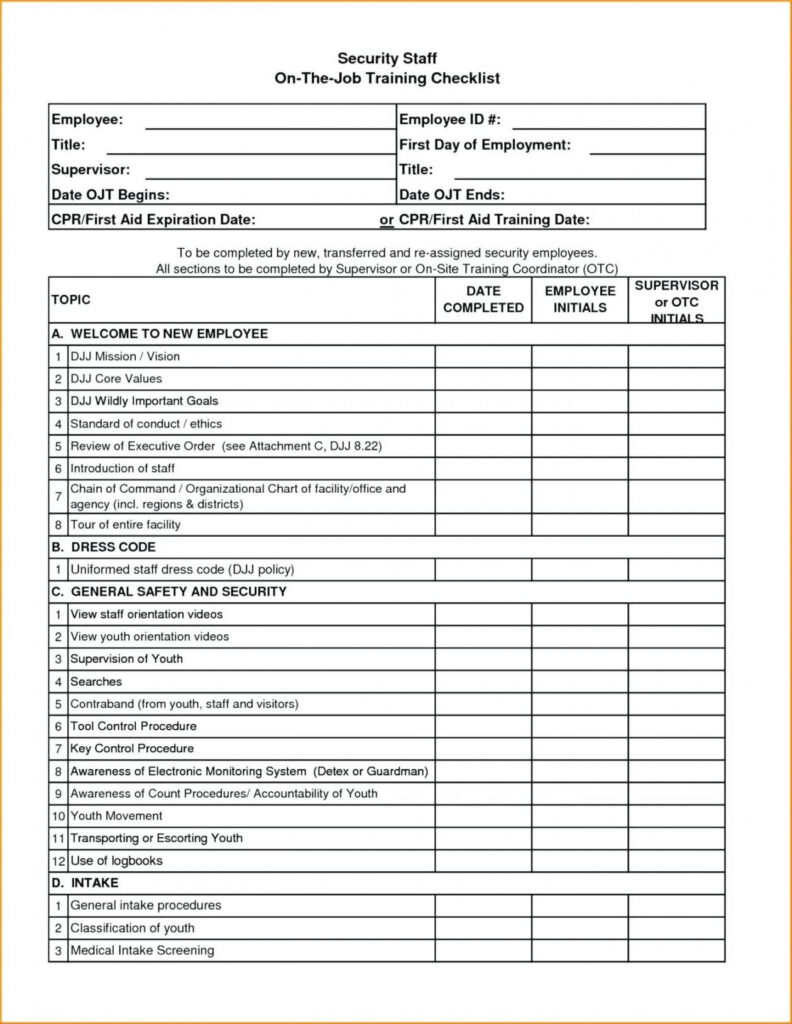New Employee Training Checklist Template | Bogiolo