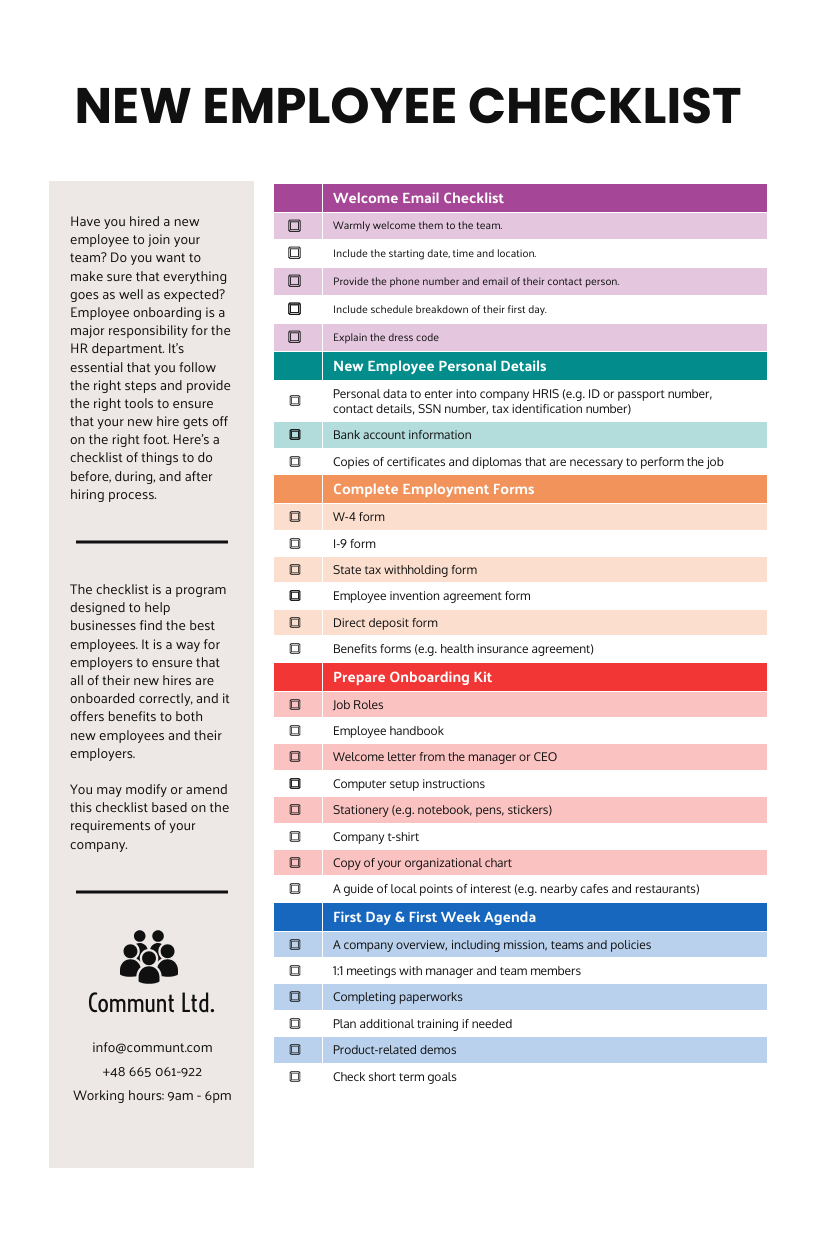 Printable New Employee Checklist Template Printable New Employee Checklist Template