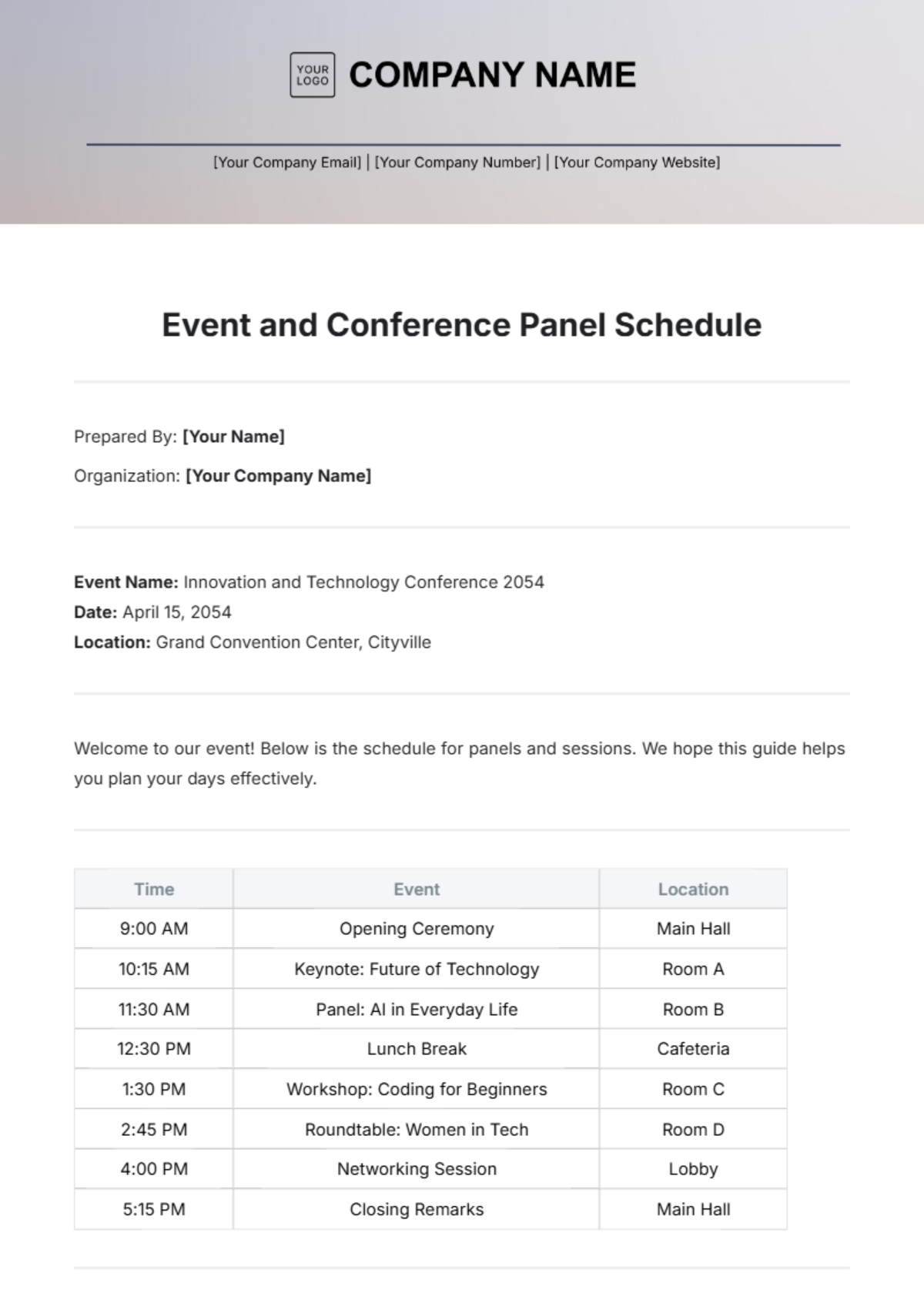one day conference agenda