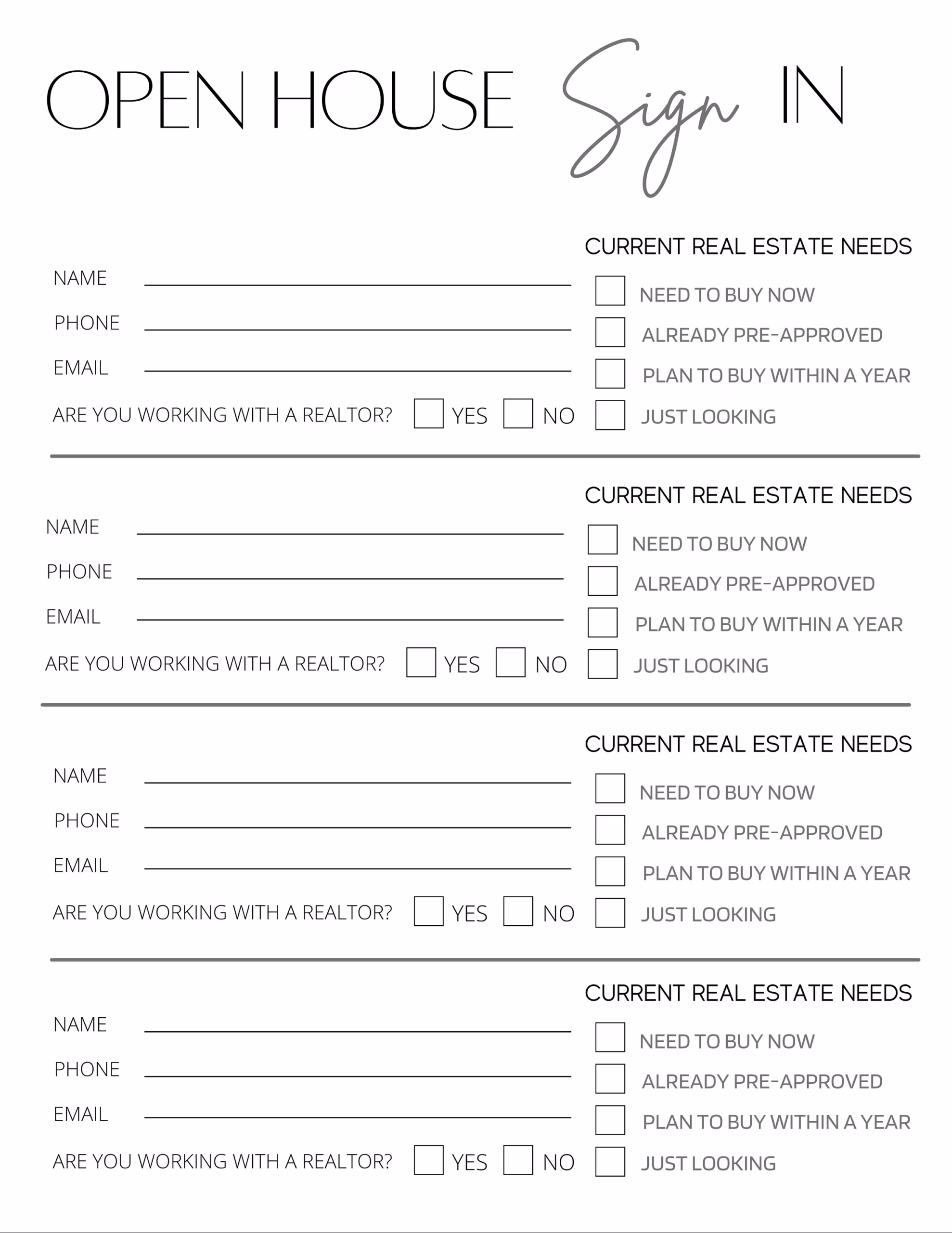 open house forms printable