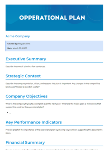 operating plan template word
