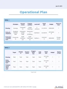 operational plan template word