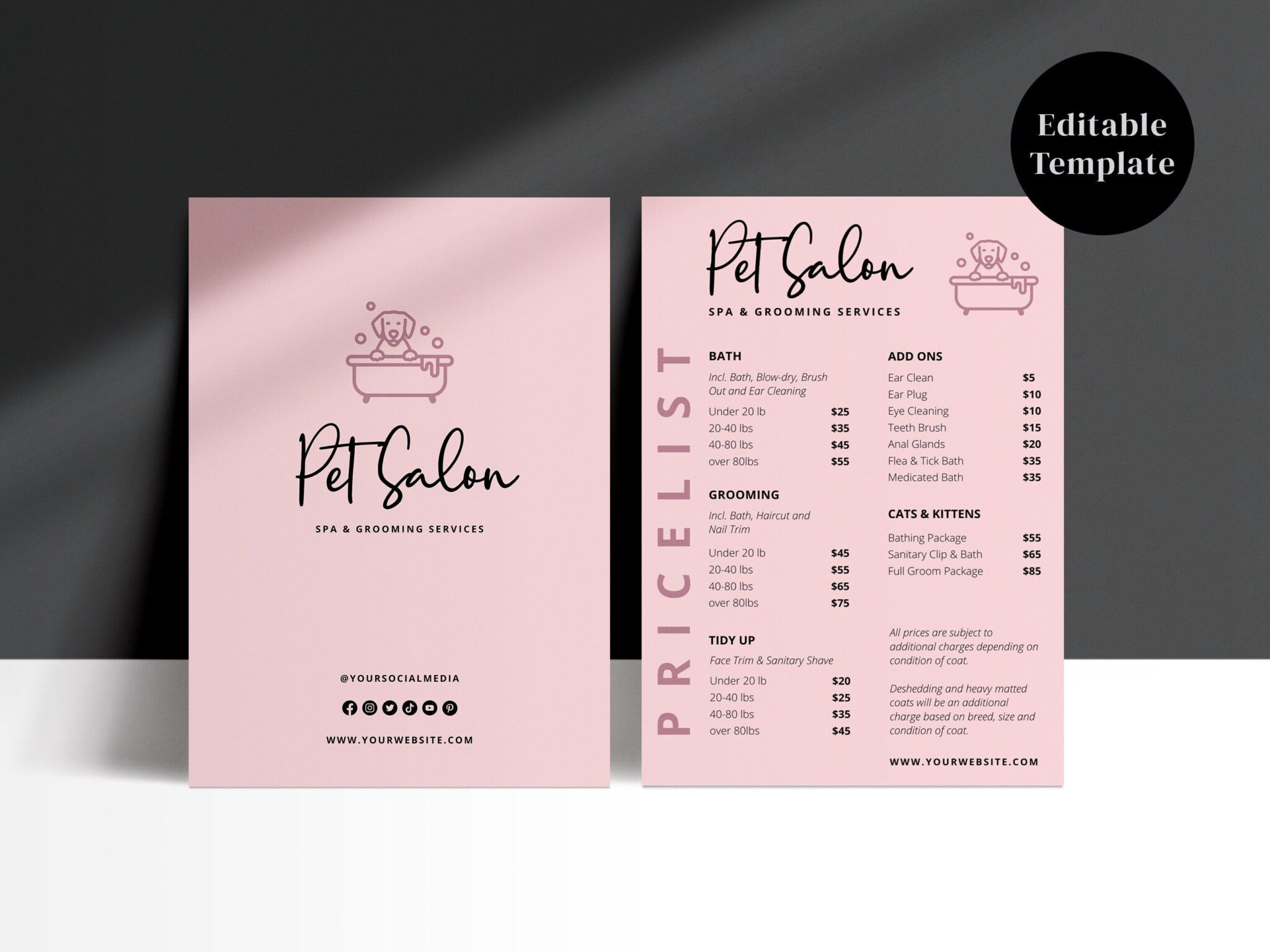 View of Pet Salon Grooming Price List Template, Printable Price Sheet | Bogiolo