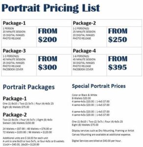 photography package price list template