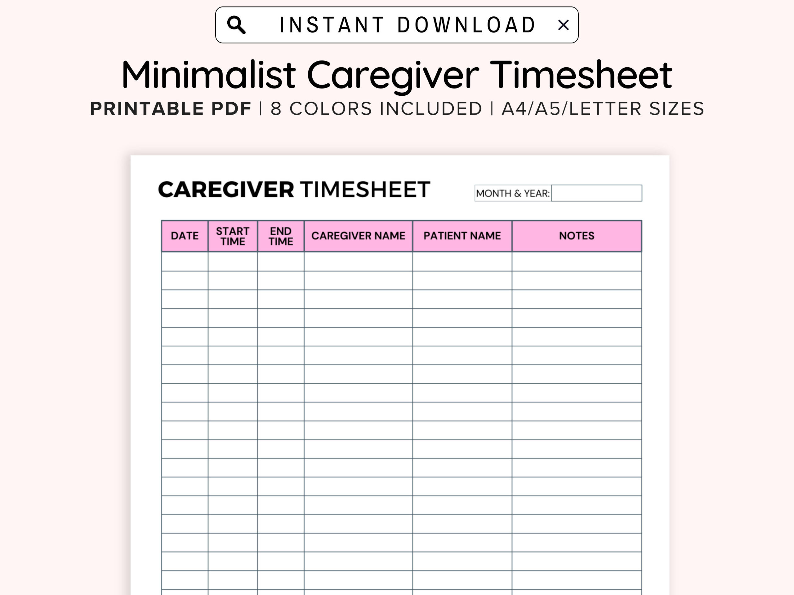 Printable Caregiver Timesheet Home Health Care Time Sheet Caregiver 