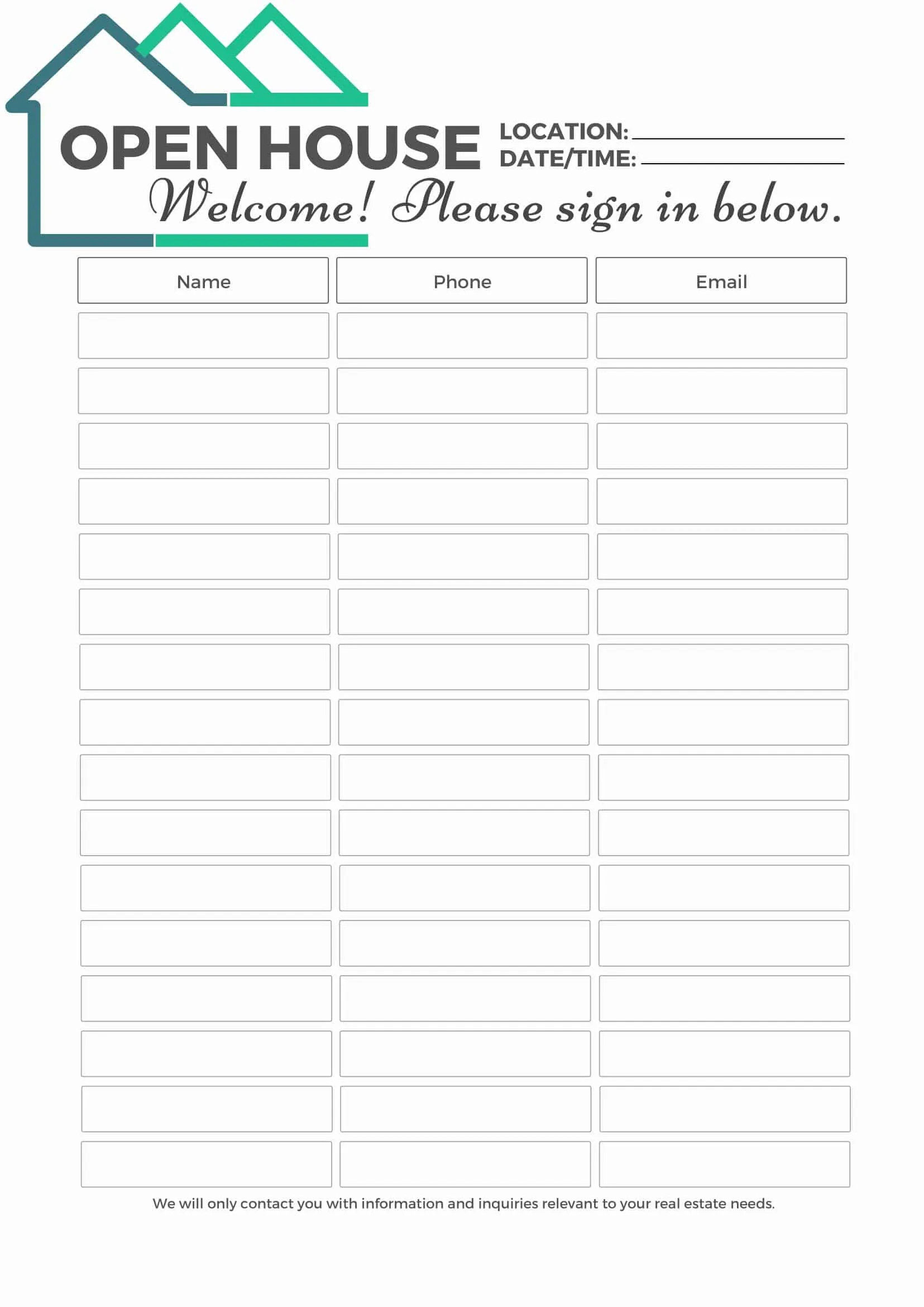 printable open house sign in sheet